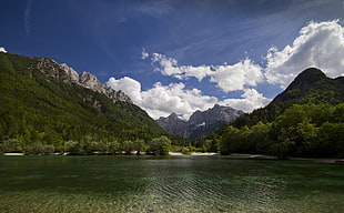 body of water near mountain wallpaper, mountains, trees, water, landscape