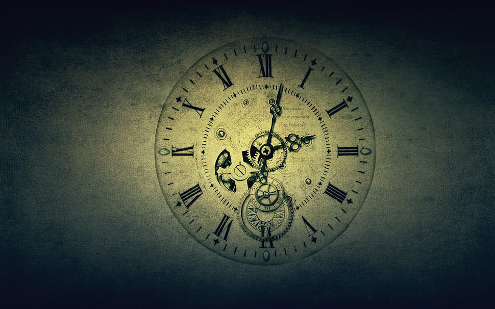 analog clock wallpaper, clocks, clockworks, vintage, Roman numerals HD wallpaper