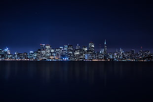 panoramic view of high rise building at night time, night, landscape, lights, San Francisco