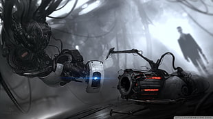 man standing near machine digital wallpaper, GLaDOS, Portal Gun, Portal 2, G-Man