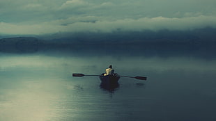 brown boat, boat, painting, artwork, nature