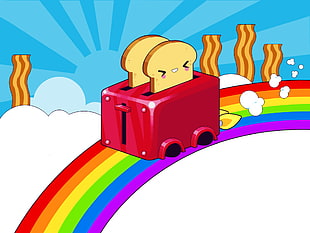 red bread toaster illustration, colorful, toasts, digital art, rainbows HD wallpaper