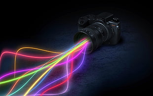 black DSLR camera, camera, streaks, digital art