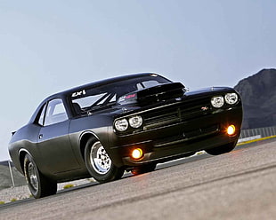 black muscle car, muscle cars, Dodge Challenger Hellcat, Hemi