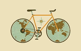 yellow bicycle illustration, minimalism, artwork, globes, simple background HD wallpaper