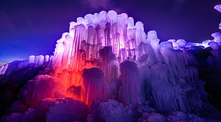 low angle photography of ice formation, ice, lights HD wallpaper