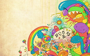 lollipop, cupcakes, and rainbow artwork HD wallpaper