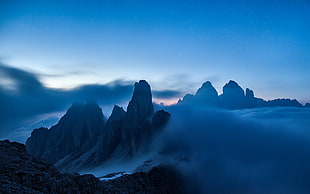 mountain range, nature, landscape, mist, blue