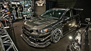 black sedan, car, JDM, Mitsubishi HD wallpaper