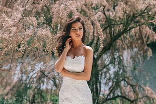 woman in white strapless dress