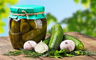 onion and green pickle with jar HD wallpaper