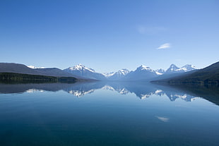 landscape photography of mountains covered in snow beside river HD wallpaper