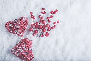 red beaded accessory in white snowfield HD wallpaper