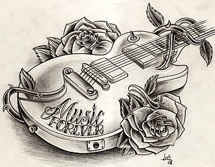 sketch of Les Paul guitar with Rose Flower