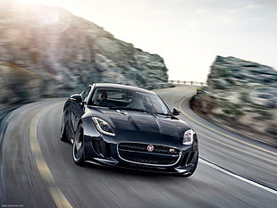 black sports car, 2015, Jaguar F-Type, coupe, black HD wallpaper