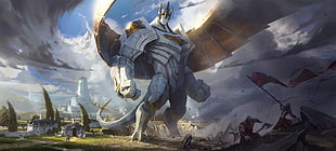 Galio wallpaper, giant, digital art, hero, city