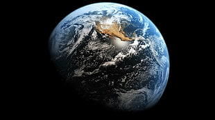 blue, white, and brown earth, Earth, black, space, planet HD wallpaper