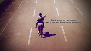 man riding horse in road HD wallpaper