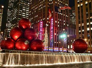 seven red bauble Christmas decors