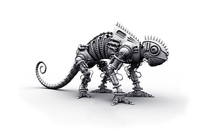 gray scale photo of Chameleon robot