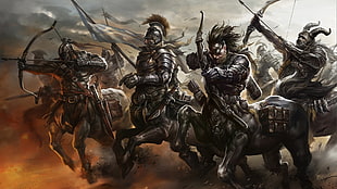warrior illustration, painting, mythology, Centaurs