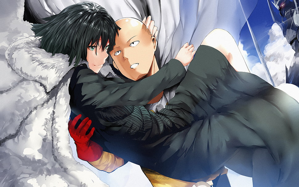 One Punch Man Saitama and Blizzard, Fubuki, Saitama, cape, clouds HD wallpaper