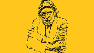 male wearing jacket sketch, celebrity, Charles Bukowski, writers, artwork HD wallpaper