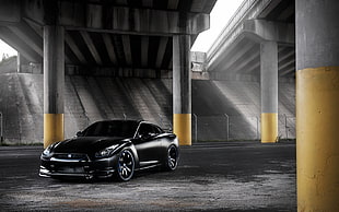 satin black Nissan GT-R R35 coupe, Nissan GT-R, car, black cars, vehicle HD wallpaper