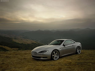 gray Jaguar coupe, car, off-road, landscape, mountains HD wallpaper