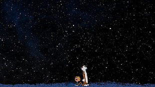 boy and tiger character illustration, Calvin and Hobbes, space, stars HD wallpaper