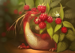 red dragon illustration, digital art, fantasy art, dragon, rasberry HD wallpaper