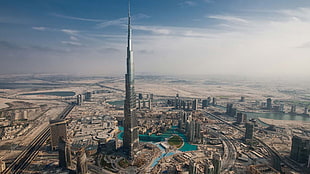 panoramic aerial photography of Burj Khalifa tower, Dubai, Burj Khalifa HD wallpaper