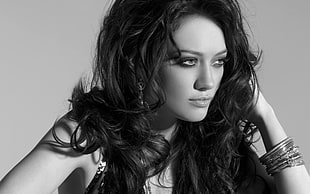 grayscale photography of woman with curly hair and wearing bangles and earrings HD wallpaper