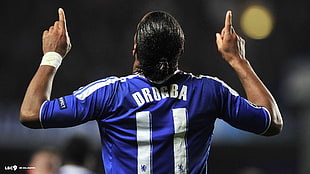 men's blue and white Drogba jersey shirt, Chelsea FC, Didier Drogba , men, soccer HD wallpaper