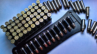 brass-colored bullet lot, ammunition, weapon HD wallpaper