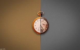 round white analog pocket watch, clocks, artwork, splitting, digital art HD wallpaper