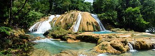 brown and white concrete house, Mexico, water, agua azul, Chiapas