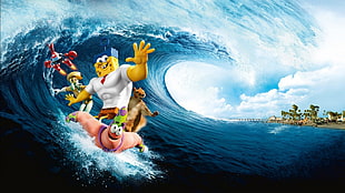 Spongebob Squarepants surfing on ocean, SpongeBob SquarePants HD wallpaper