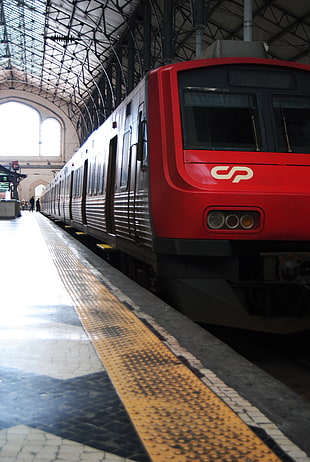 red and black train, train, Lisbon, railway, train station HD wallpaper