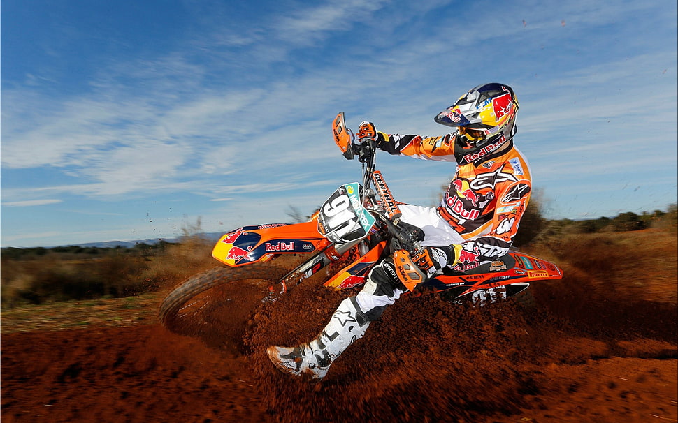 Orange dirt bike, motocross, motorcycle, sport , sports HD wallpaper