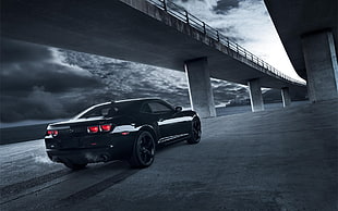 black coupe, Chevrolet, Chevrolet Camaro, car, bridge