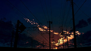 electricity post and cables, fantasy art, clouds, street HD wallpaper