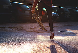 brown and black skateboard, skateboarding HD wallpaper