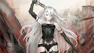 female anime character with white hair holding sword digital wallpaper, Nier: Automata, A2 (Nier: Automata), NieR HD wallpaper
