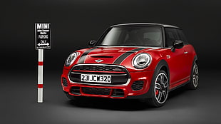 red and black car die-cast model, Mini JCW, car, red cars, Mini Cooper HD wallpaper
