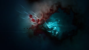 red and teal color graphics HD wallpaper