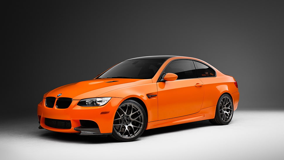 orange BMW coupe, orange cars, car, BMW HD wallpaper