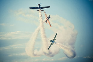 three fighter planes on sky