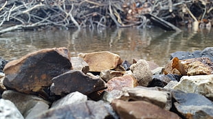 pile of rocks, water HD wallpaper