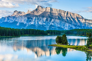 body of water near mountain, mountains, nature, lake, water